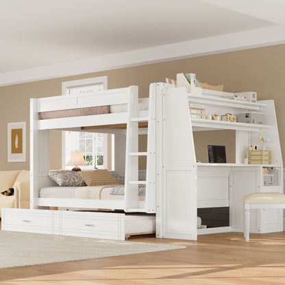 Multifunctional Bunk Bed With Desk, Bookshelves