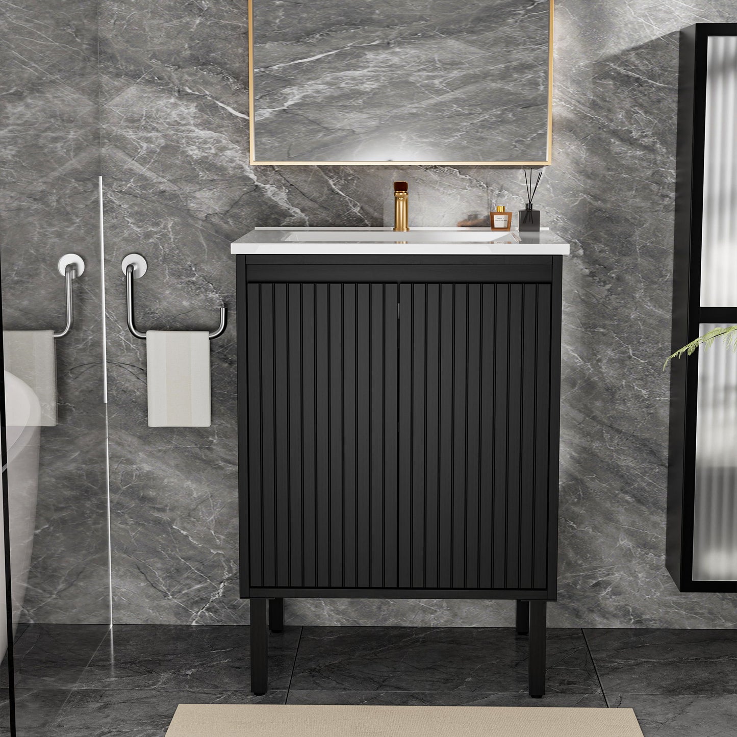 Bathroom Vanity With Ceramic Sink, Floor-Standing Design, Soft-Closing Drawers