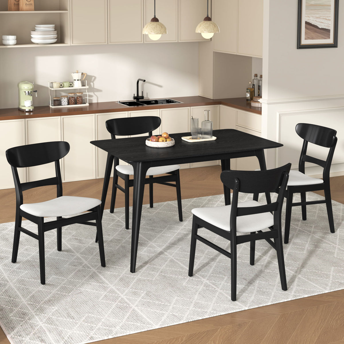 5 Piece Dining Set, 1 Table And 4 Upholstered Chairs