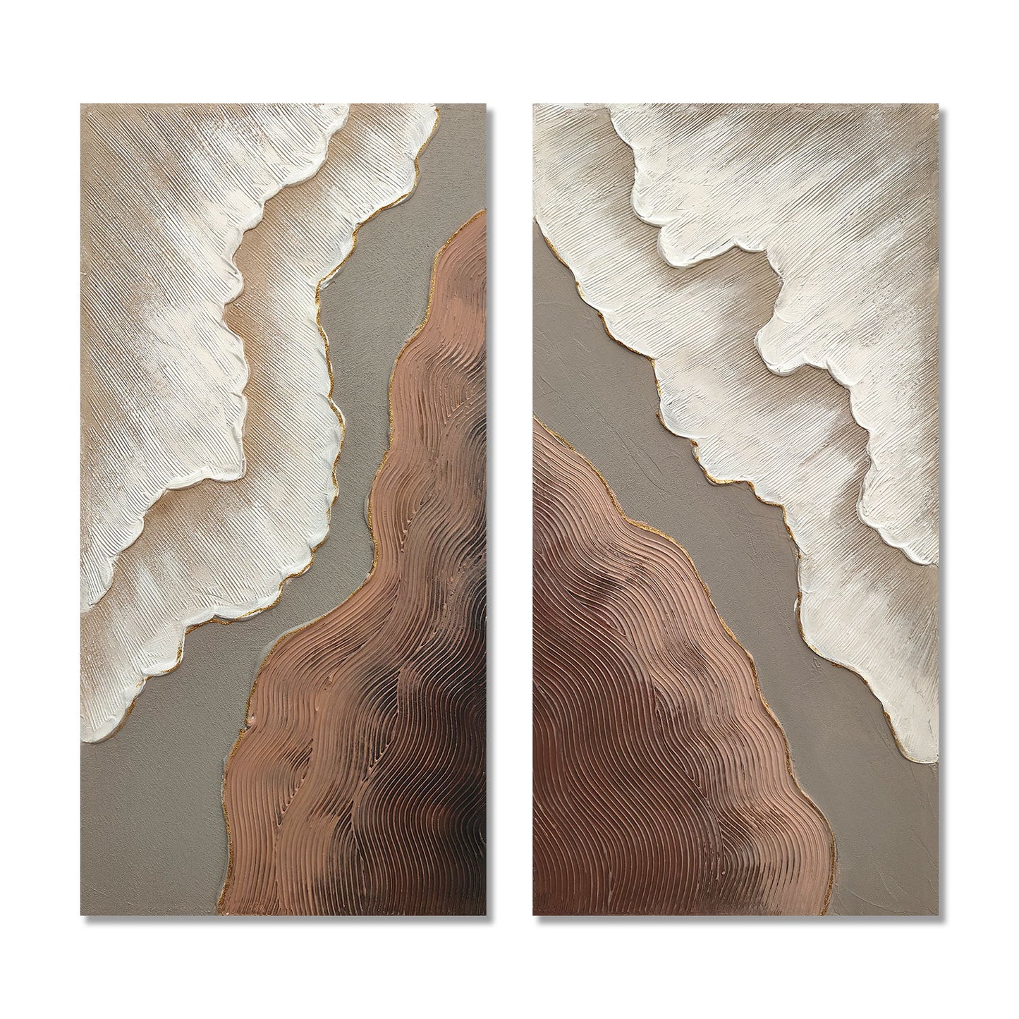 Abstract Wall Art, Textured Canvas Painting With Accents, Decor For Living Room (Set of 2) - Antique Brown+White