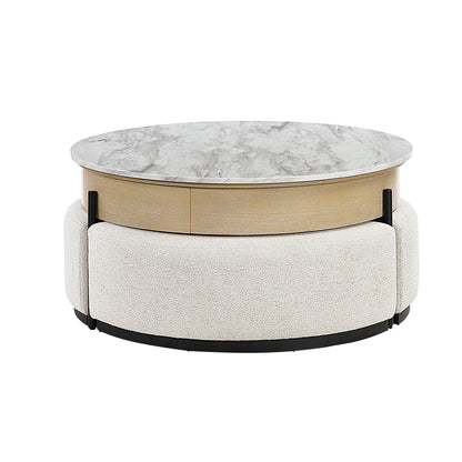 Rounded Storage Coffee Table With 3 Stools
