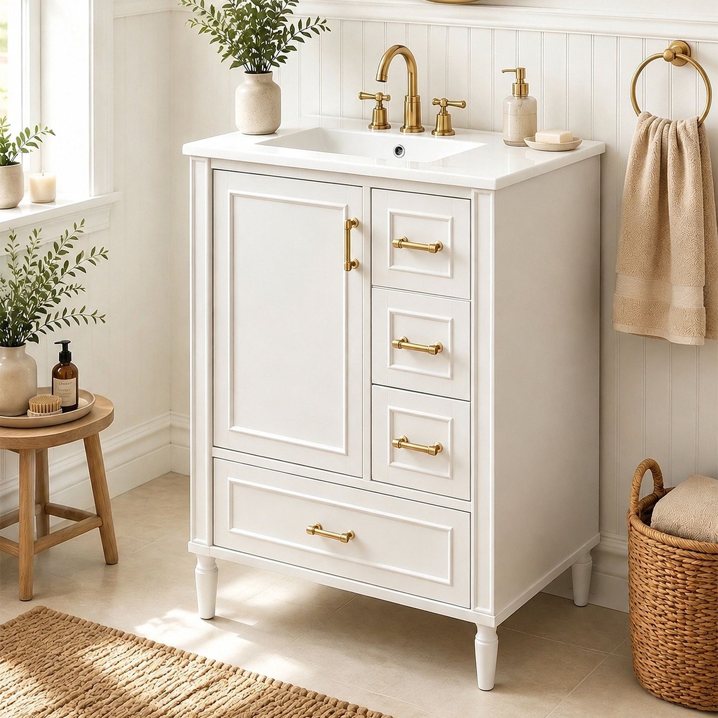 Modern Bathroom Vanity With Sink, Soft Close Doors, 3 Drawers