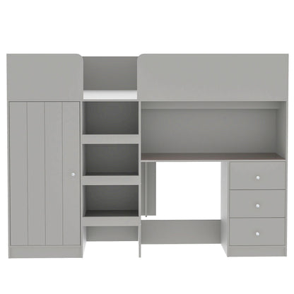 Loft Bed With Built In Wardrobe, Desk, Shelves, And Drawers