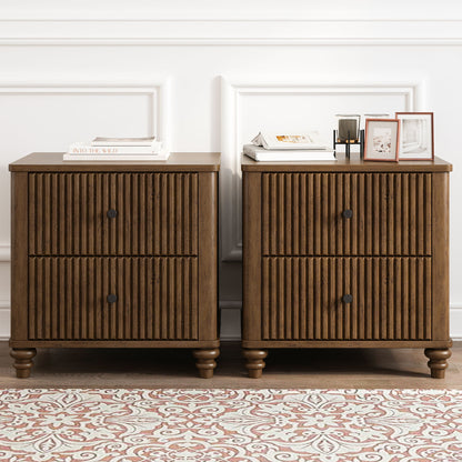 Modern Fluted Nightstand With 3 Drawers