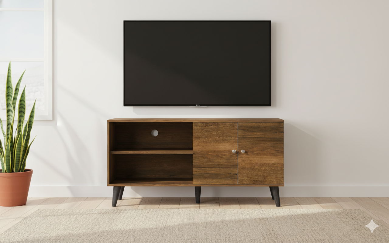 Amidon - TV Stand, With 2 Storage Shelves And 1 Cabinet