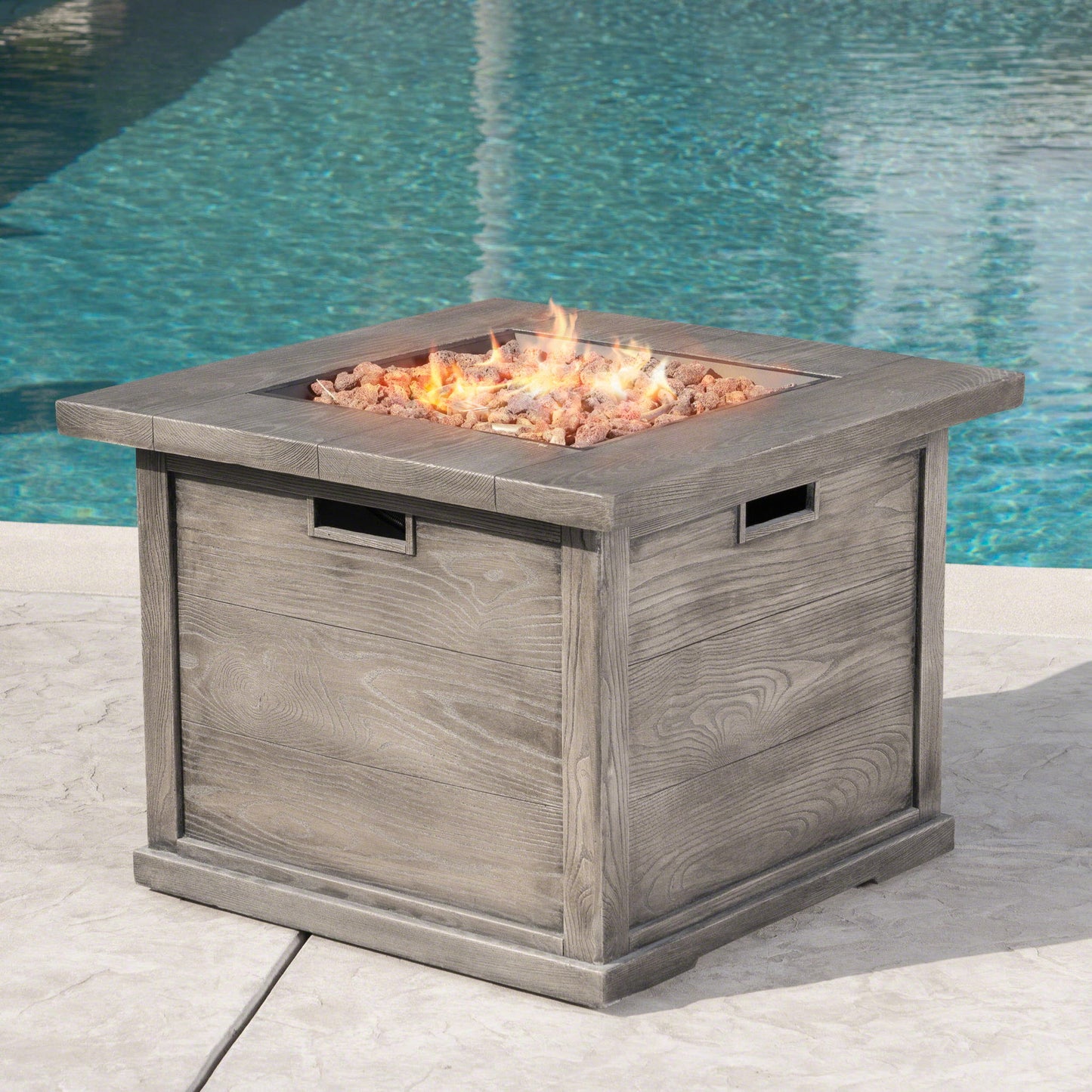 Outdoor Patio Square Gas Burning Mgo Fire Pit, Tank Inside, 40000 Btu