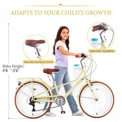 24" Cruiser Bike With 6 Speed Gear System, Rear Rack & Cup Holder