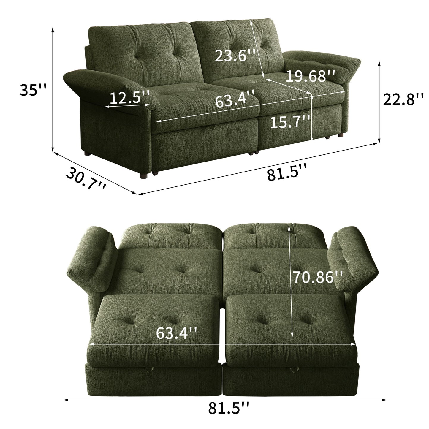 Sofa Bed, 2 In 1 Design For Living Rooms
