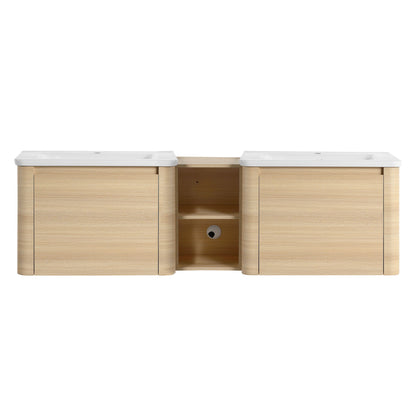 Wall Mounted Bathroom Vanity With Sink And Storage Shelves, Soft Close Doors