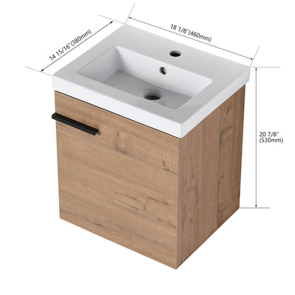 18" Wall Mounted Bathroom Vanity With Sink, Compact Design For Small Bathrooms - Imitative Oak
