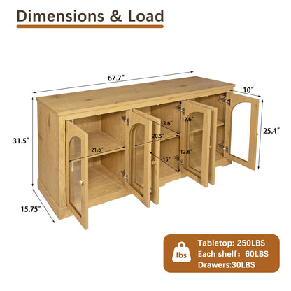 Modern Arched Glass Sideboard With 6 Doors, Buffet Cabinet With Storage And Adjustable Shelves