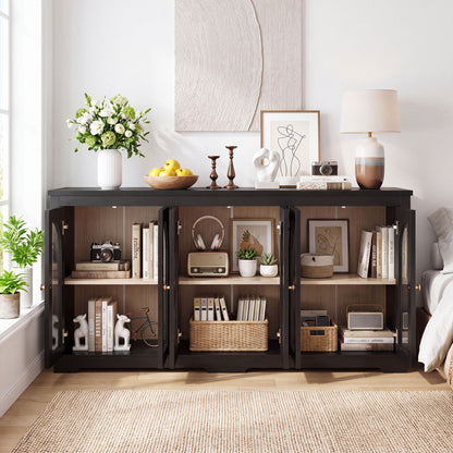 Modern Arched Glass Sideboard With 6 Doors, Buffet Cabinet With Storage And Adjustable Shelves