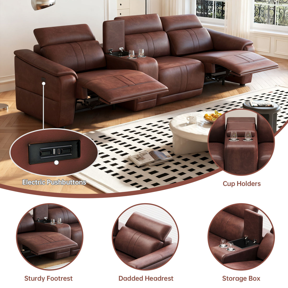Modular Sofa With Recliners And Cup Holders Sectional Set