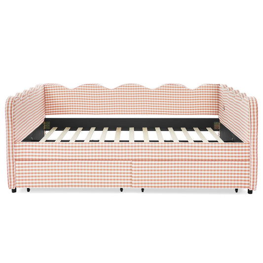 Gingham Daybed & USB Charging Port, Wave Shaped Design