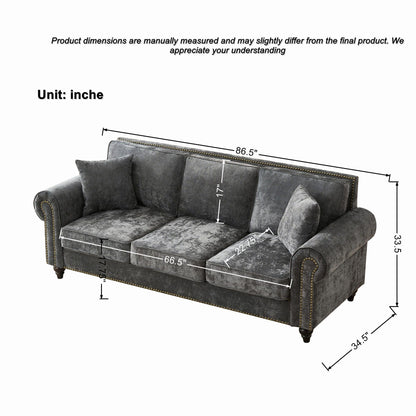 3 And 2 Seater Sofa With Rolled Arms, Tufted Upholstered Couch - Gray
