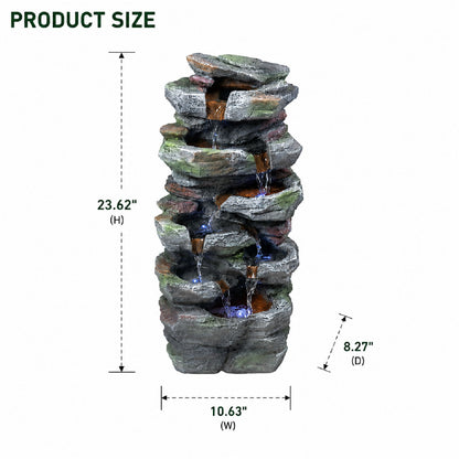 Rock Waterfall Outdoor Fountain With LED Lights - Gray