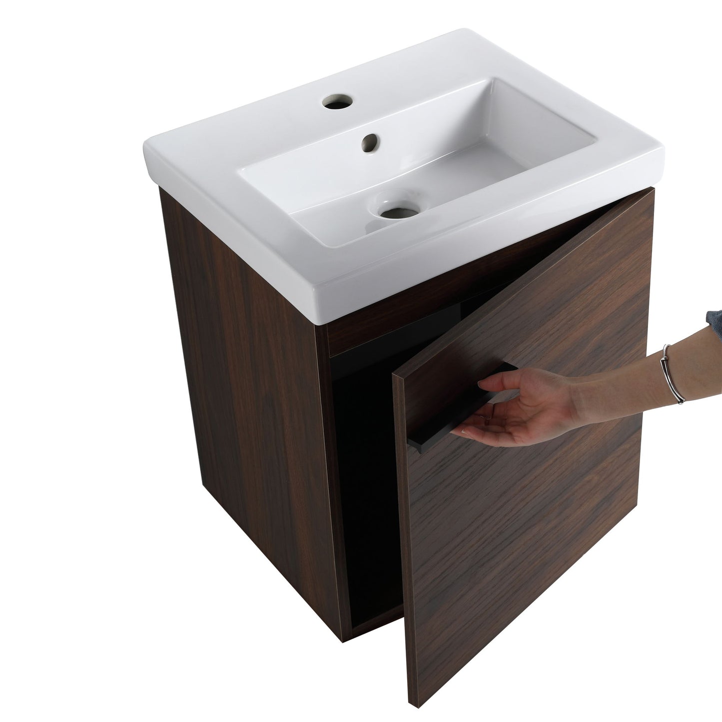 18" Wall Mounted Bathroom Vanity With Sink, Compact Vanity For Small Bathrooms - California Walnut