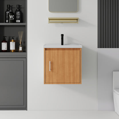 20" Floating Bathroom Vanity Combo With Sink, Soft Close Doors, Wall Mounted Solid Cabinet - Golden Oak