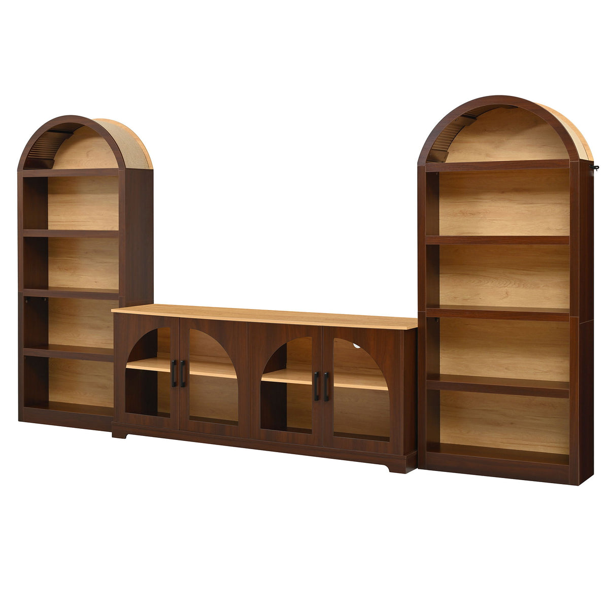 3 Piece TV Stand Set With Bookshel, Entertainment Center With Arched Design