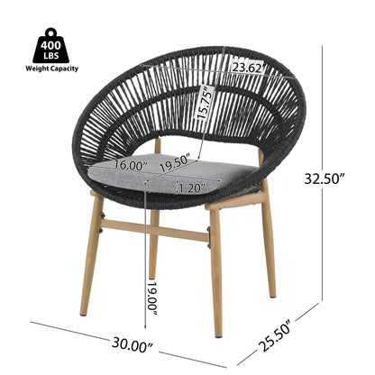 Cyril - Outdoor Patio 7 Piece Dining Set With Wicker Chairs And Table - Dark Gray / Teak