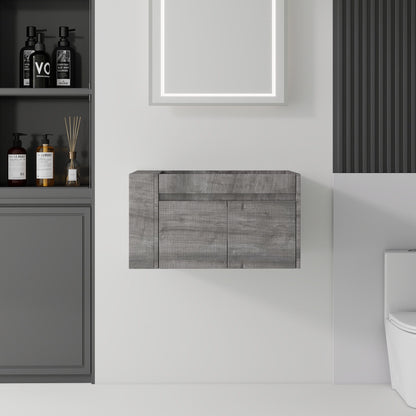 Floating Bathroom Vanity Cabinet, Soft Close Double Drawers, Open Side Storage, Wall Mounted, Cabinet Only