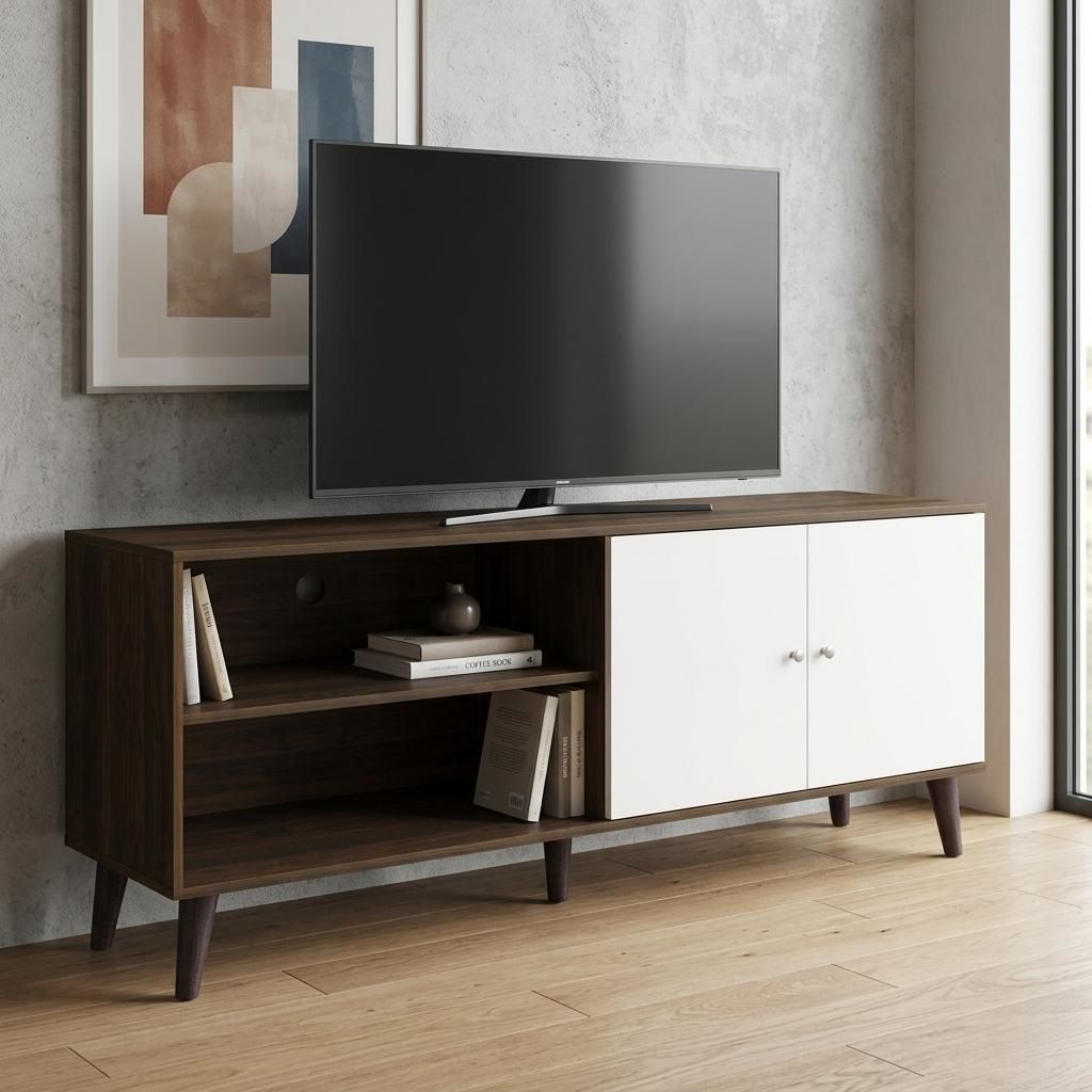 Amidon - TV Stand, With 2 Storage Shelves And 1 Cabinet