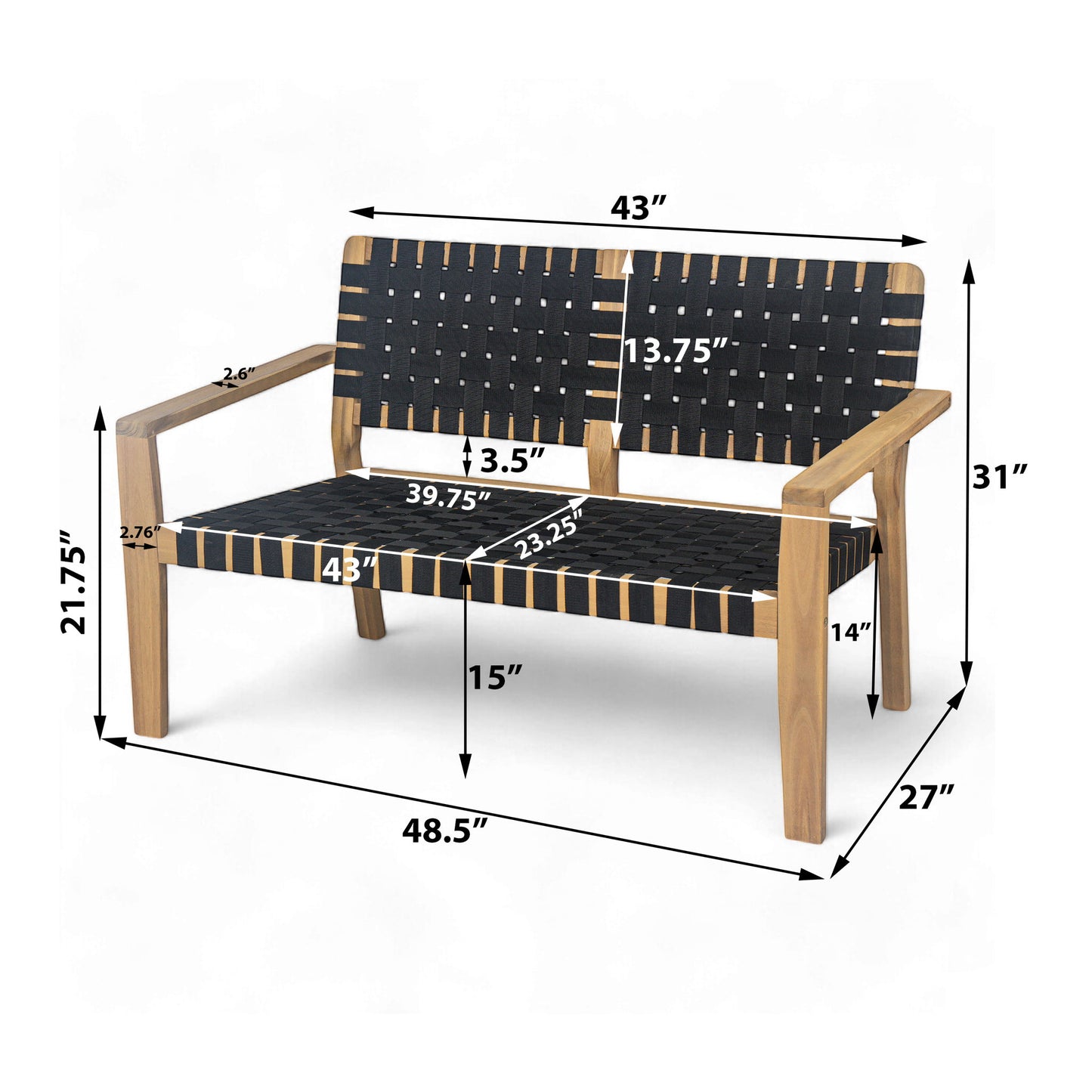 Woven Rope Outdoor Deep Seating Porch Loveseat For Garden