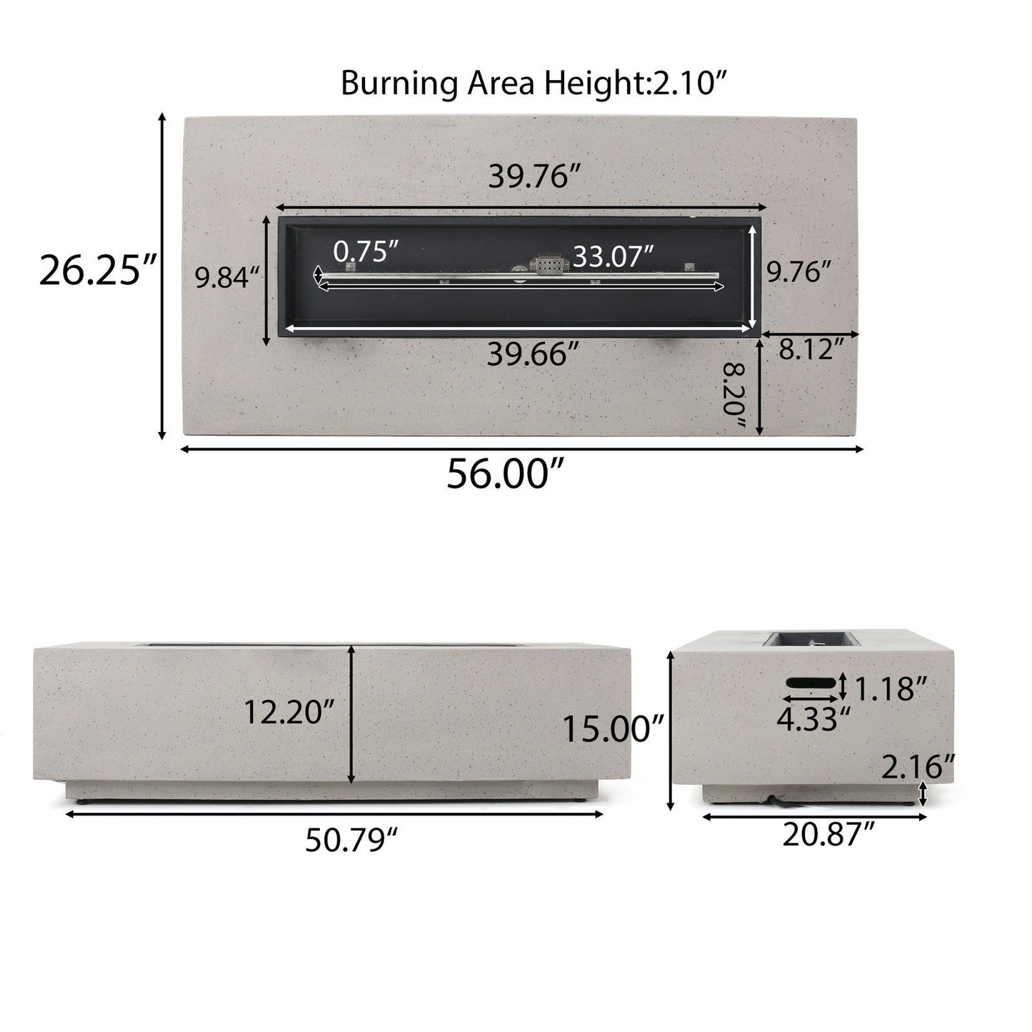 Modern Rectangle Fire Table 50, 000 Btu