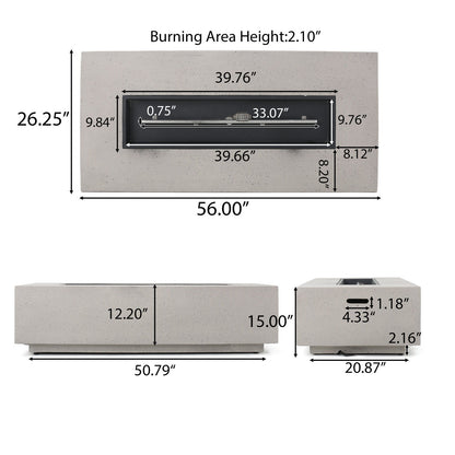 Modern Rectangle Fire Table 50, 000 Btu