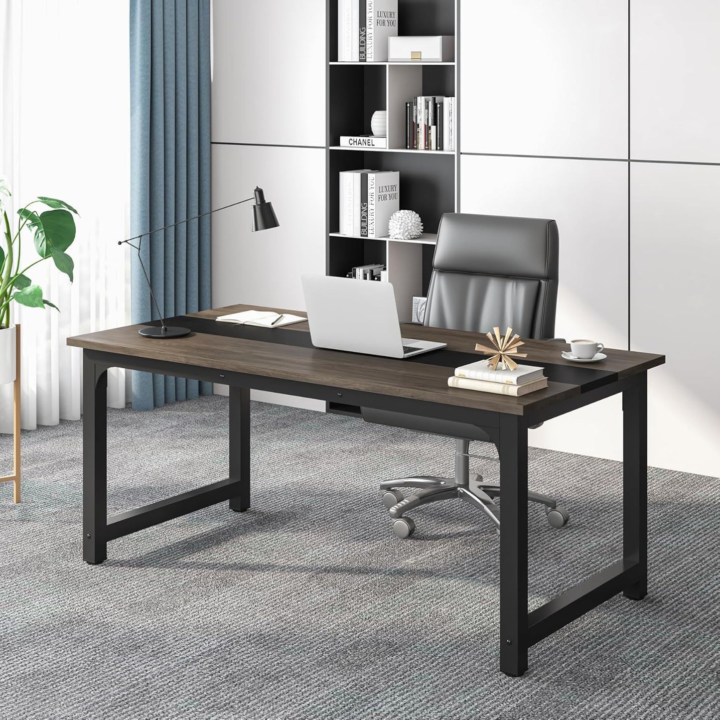 Large Computer Desk With Steel Frame For Home Office Workstation