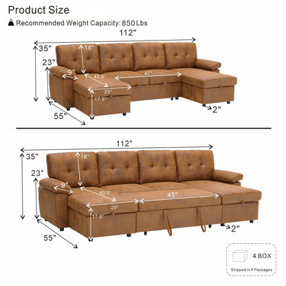 Convertible Sectional Sofa Bed With Pull Out Sleeper And Storage