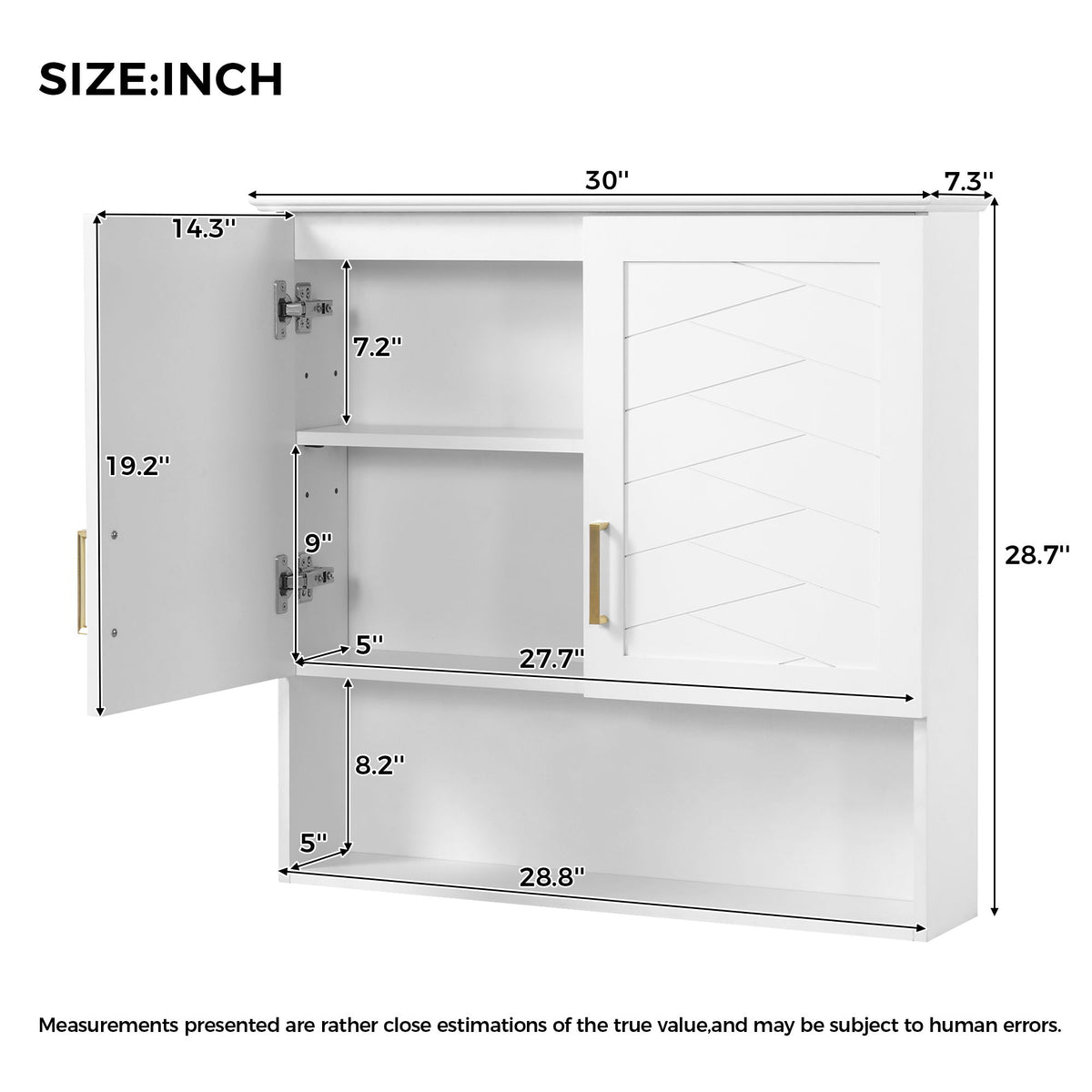 30" Bathroom Cabinet With Adjustable Shelf, Wall Mounted Medicine Cabinet - White