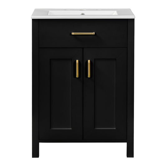 Modern Bathroom Vanity With Ceramic Sink, Soft-Close Doors, Flip Drawer, U-Shaped Shelves, Elegant Storage Solution