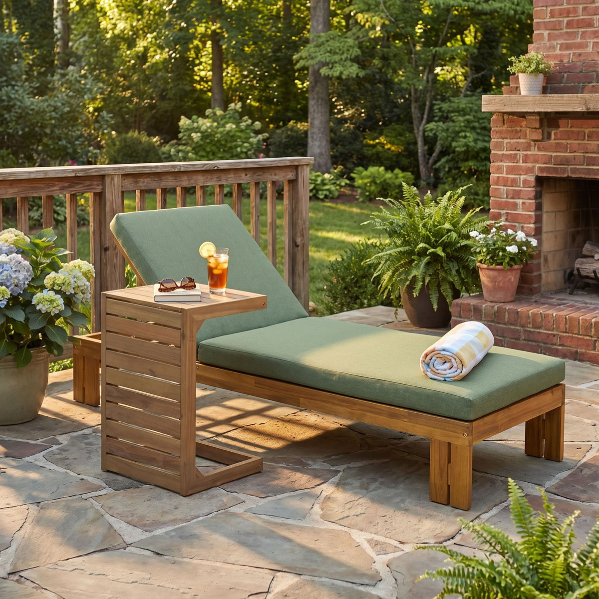 Outdoor Chaise Lounge Set & Side Table, 5 Position Adjustable Patio Recliner