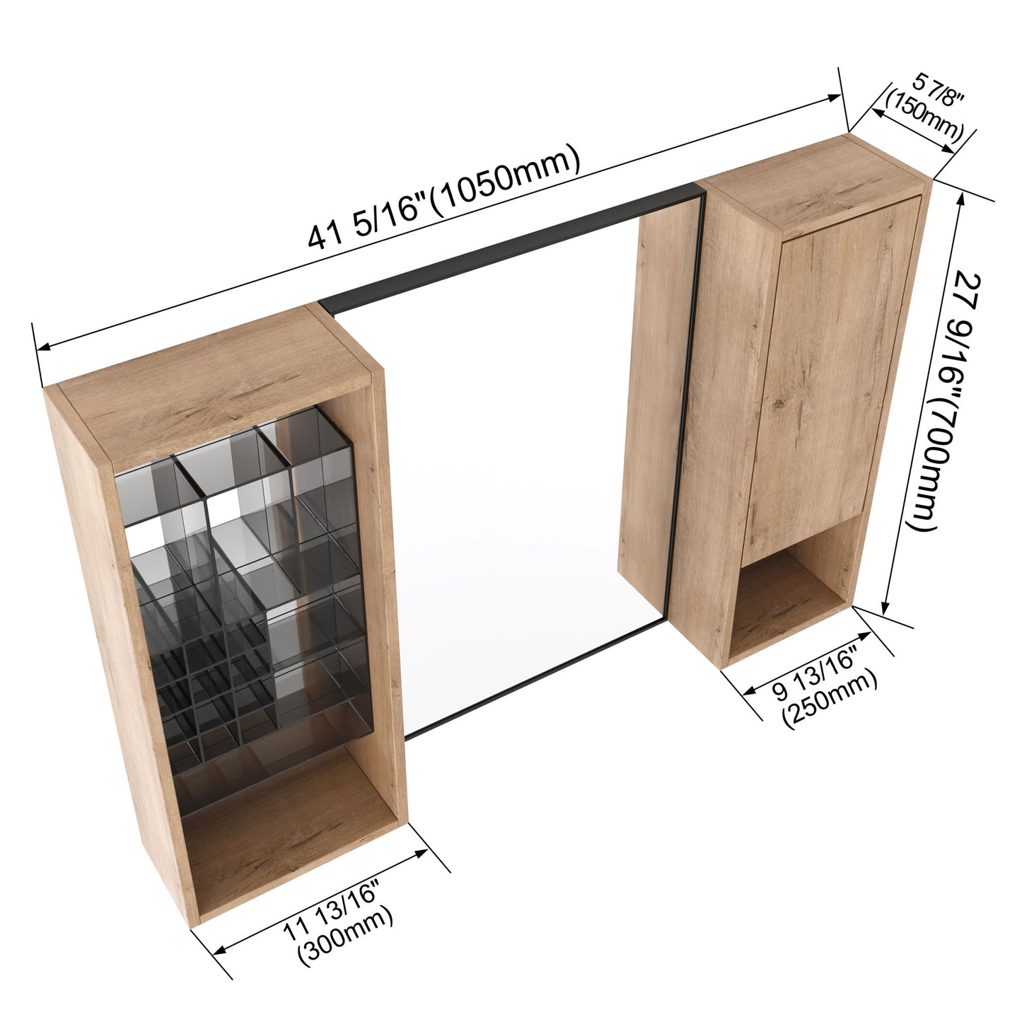 41.3" Wall Mounted Cabinet With Storage, Medicine Cabinet With Door And Adjustable Shelves - Imitative Oak