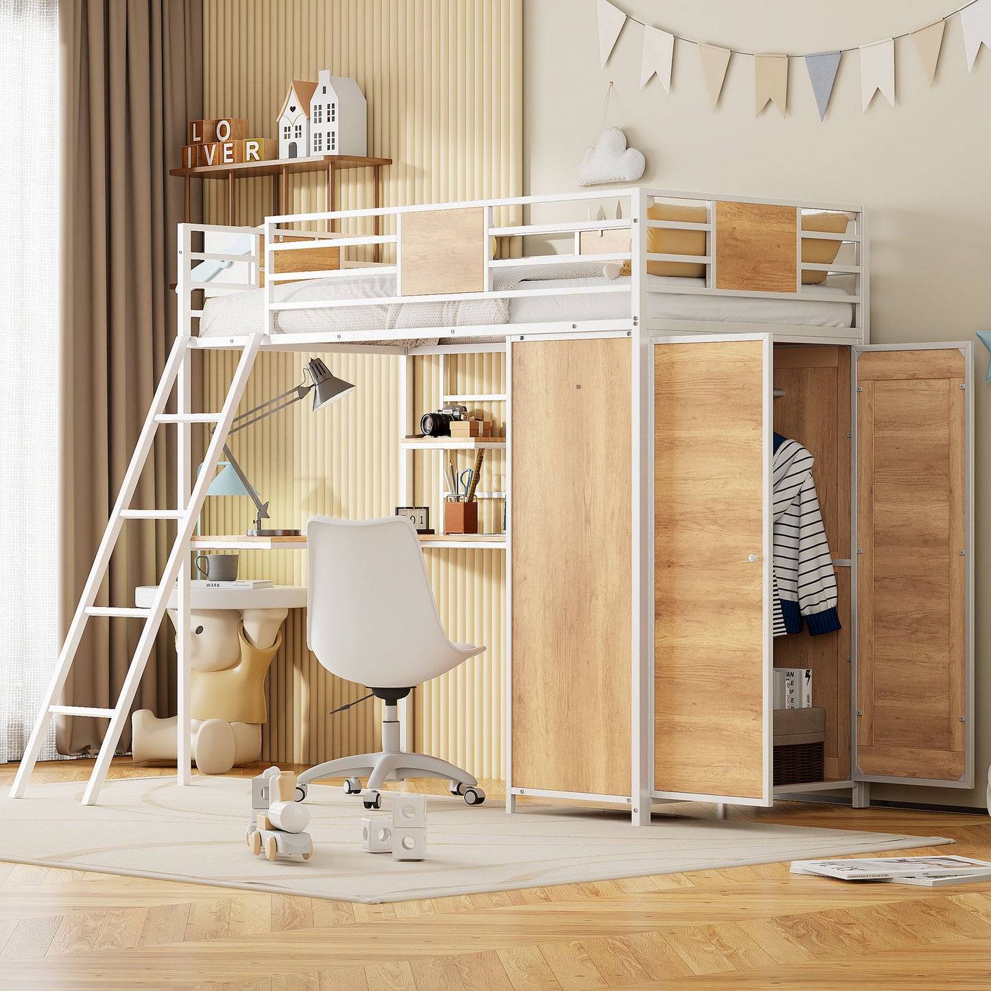 Loft Bed With L Shape Desk And Wardrobe