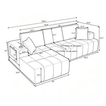 L - Shaped Sectional Sofa With Cup Holders & Side Pockets