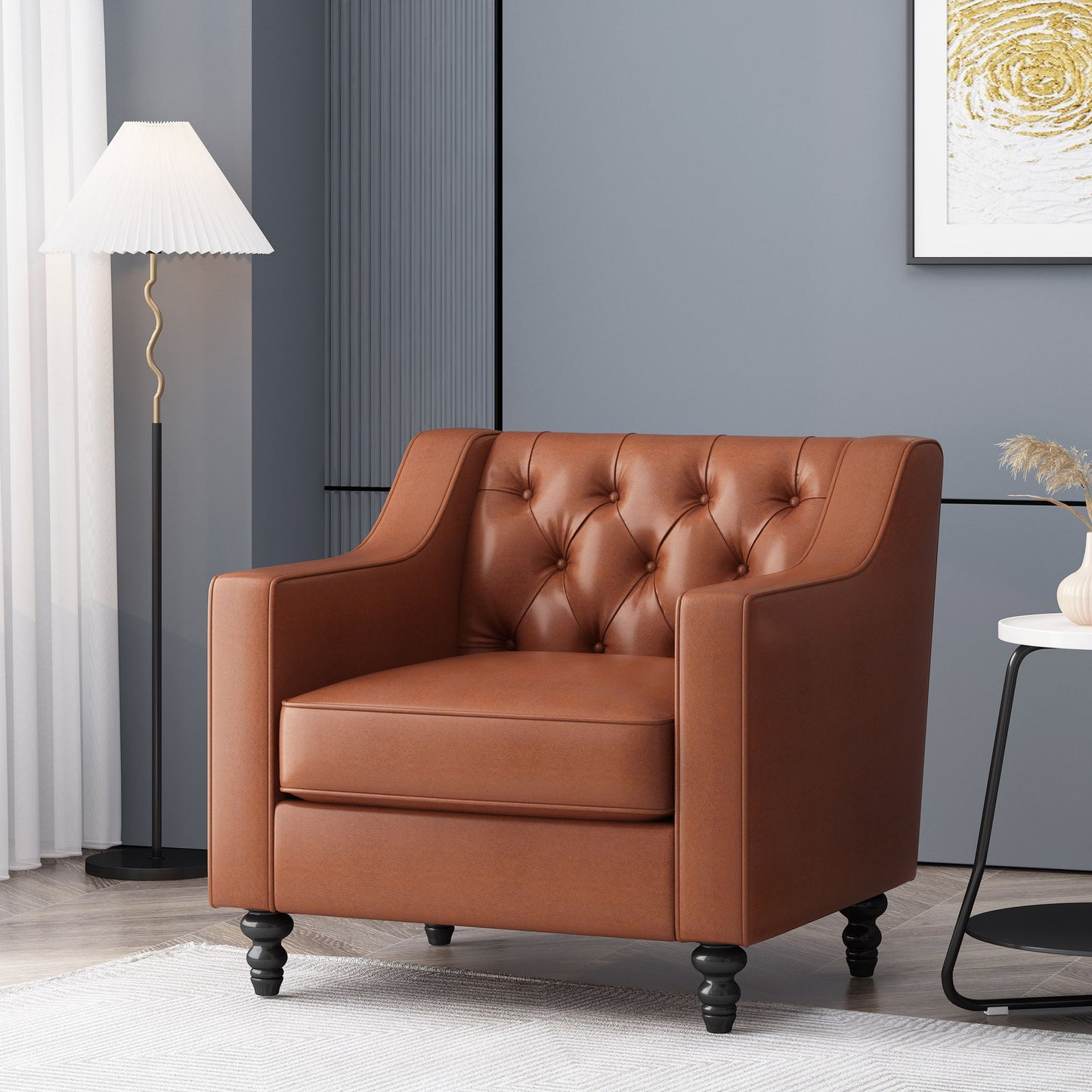 Contemporary Club Chair With Button Tufting And Birch Wood Legs
