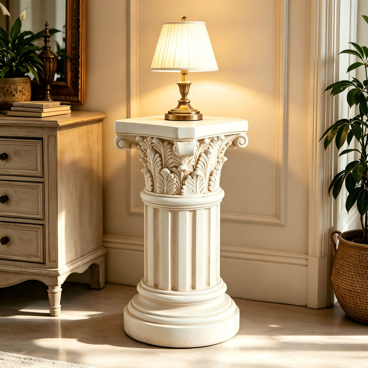 Roman Column Pedestal Stand With Ornate Carving Design