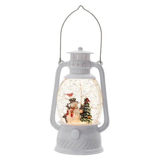 Christmas Plastic / Resin Lantern With Snowman & Tree LED / Water Spinning / 6 Hours Timer, 3*AA Batteries Required - White / Multi