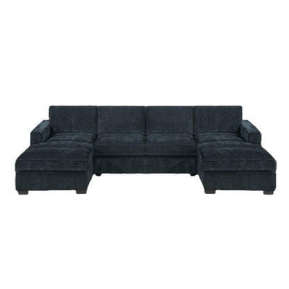 U - Sectional Sofa Upholstered LAF / RAF Chaise With Armless Loveseat And Chairs - Black