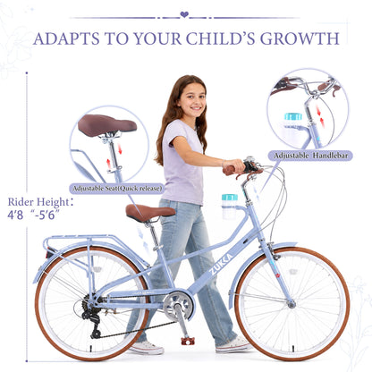 24" Cruiser Bike With 6 Speed Gear System, Rear Rack & Cup Holder