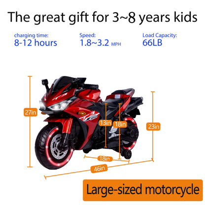 Kids 12V Motorcycle With Training Wheels, Manual Throttle, And Lighting Wheels For Boys And Girls Ages 3-6 - Red
