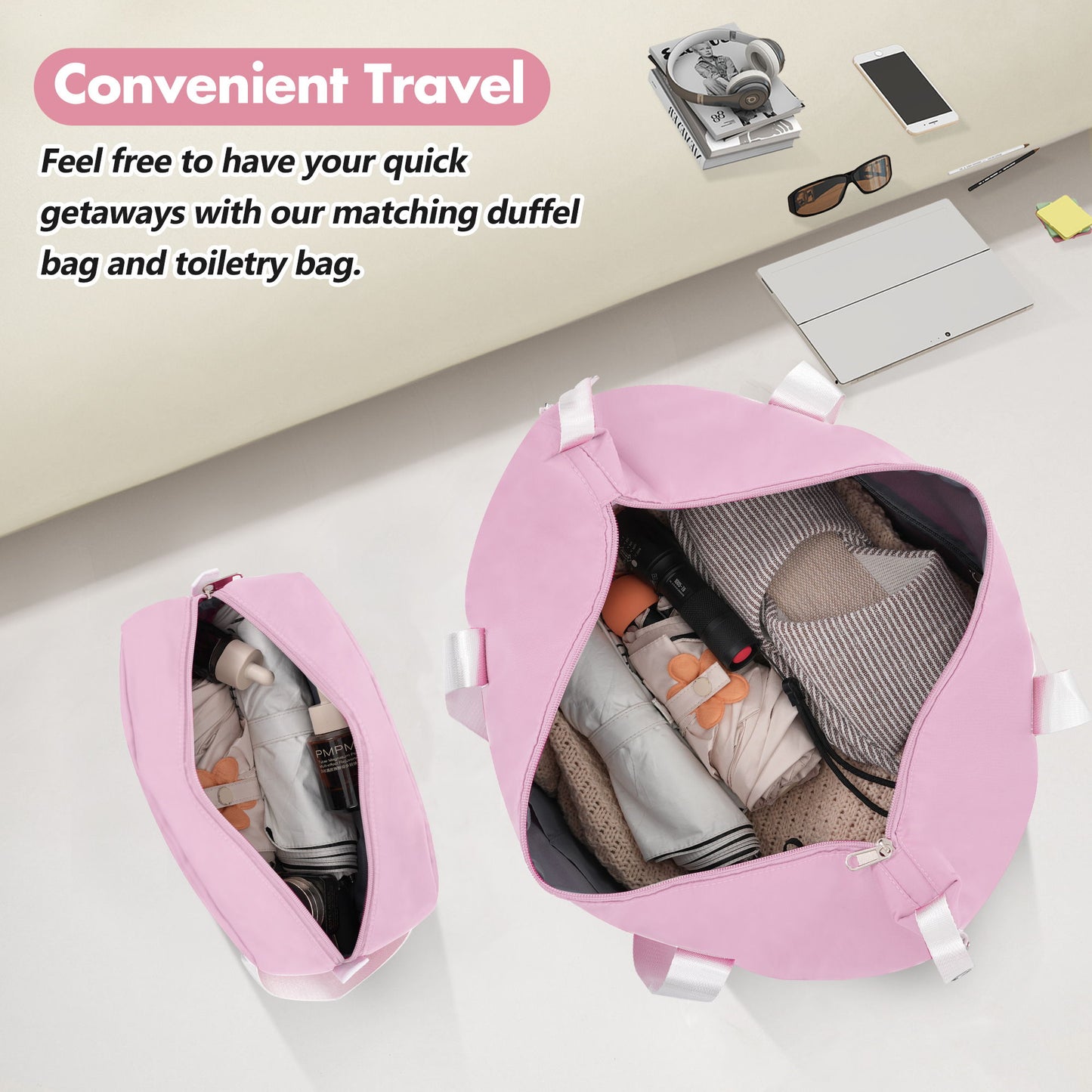 Hardshell Luggage Set With Double Spinner Wheels, Tsa Lock, Lightweight Suitcase, 28" With Bags - Light Pink