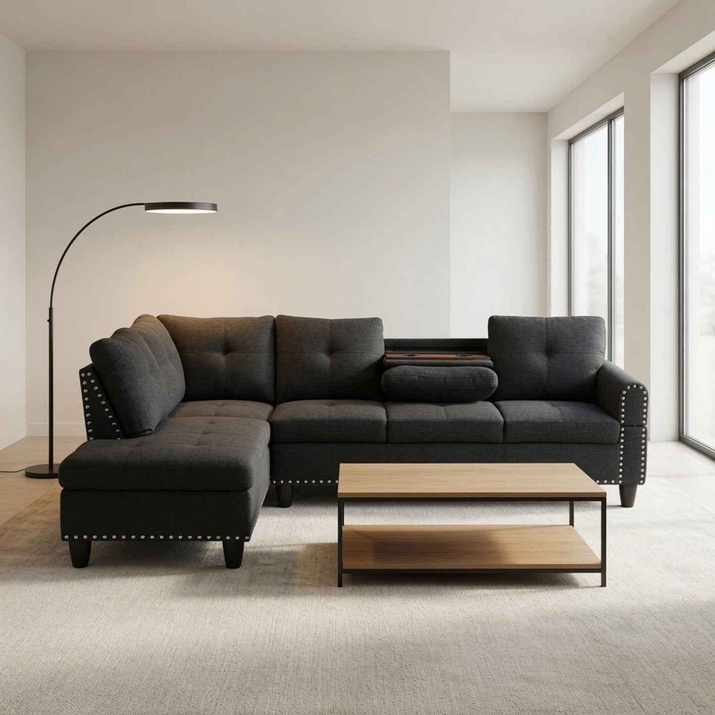 L - Shaped Sectional Sofa With Movable Left Chaise