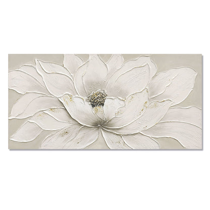 Lotus Flower Canvas Wall Art, Hand Painted Textured Floral Painting - Antique White