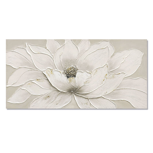Lotus Flower Canvas Wall Art, Hand Painted Textured Floral Painting - Antique White