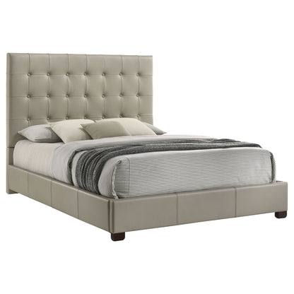 Queen Panel Platform Bed With Grid Tufted Headboard - Tan