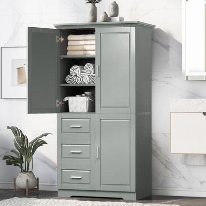 Tall Wide Storage Cabinet With Doors, 3 Drawers