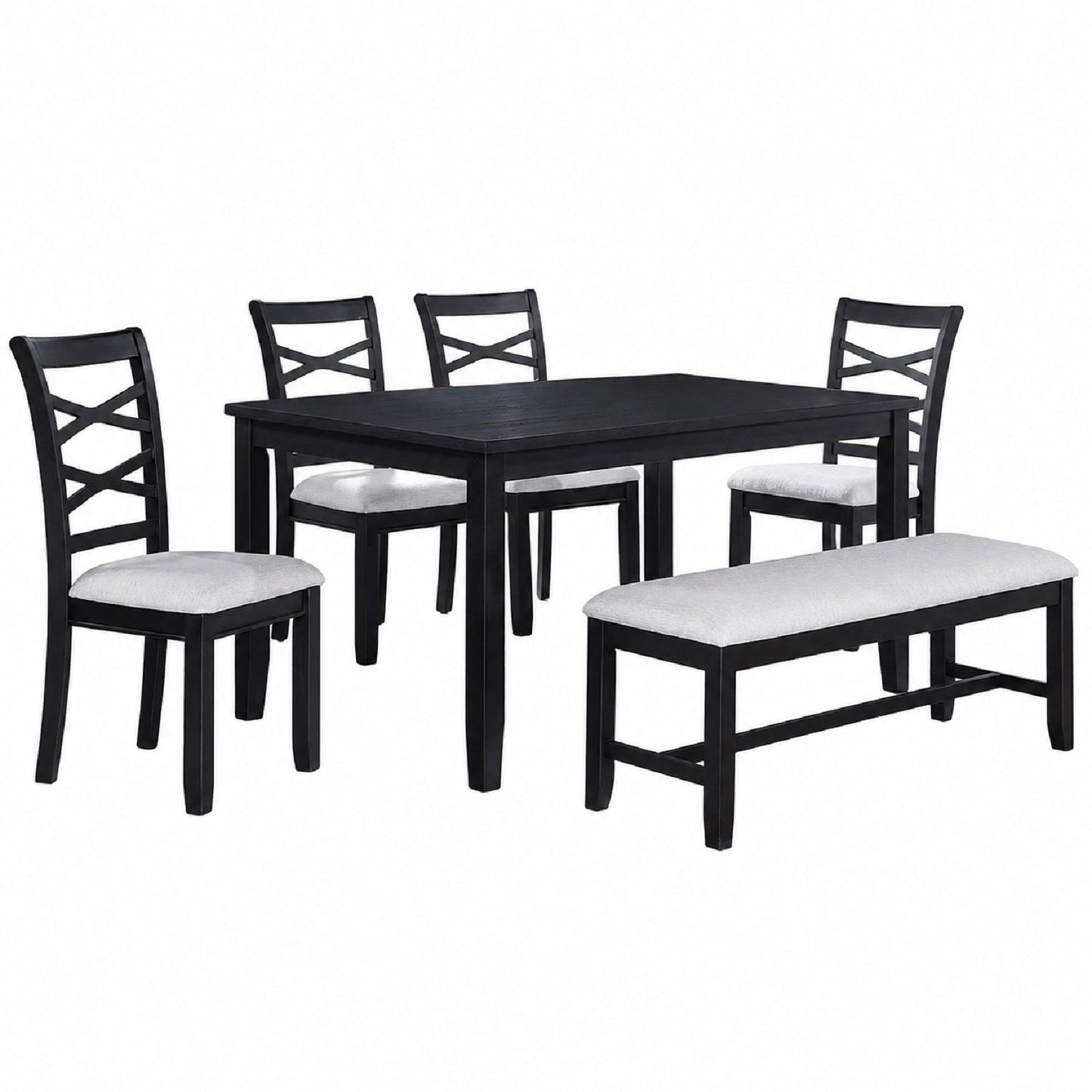 Dining Set 6 Piece With Table And Upholstered X Back Chairs - Charcoal
